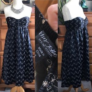 Betsey Johnson Embroidered Silk Strapless Dress